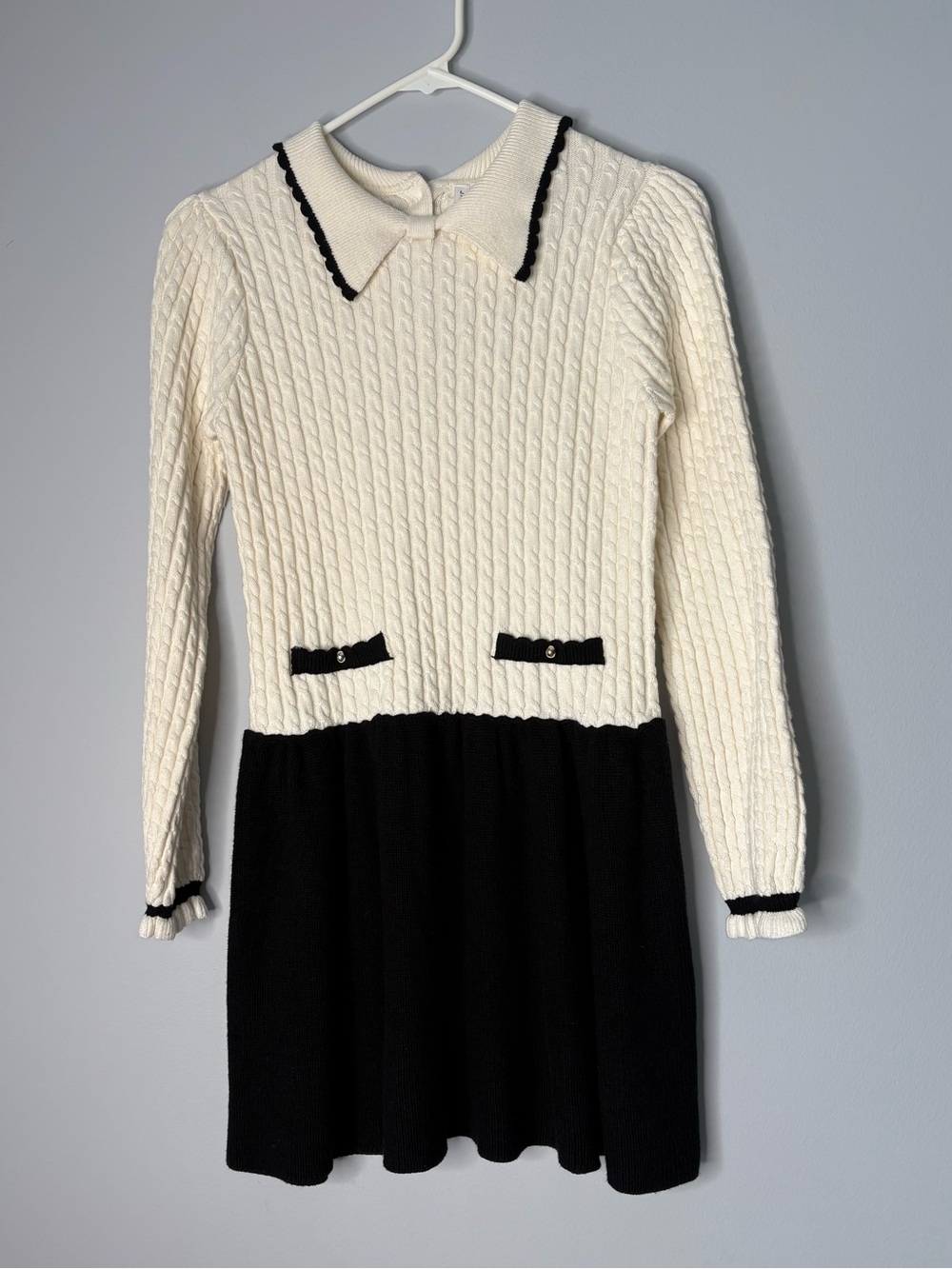 Sz 12 Janie and Jack sweater dress black ivory off white colorblocked